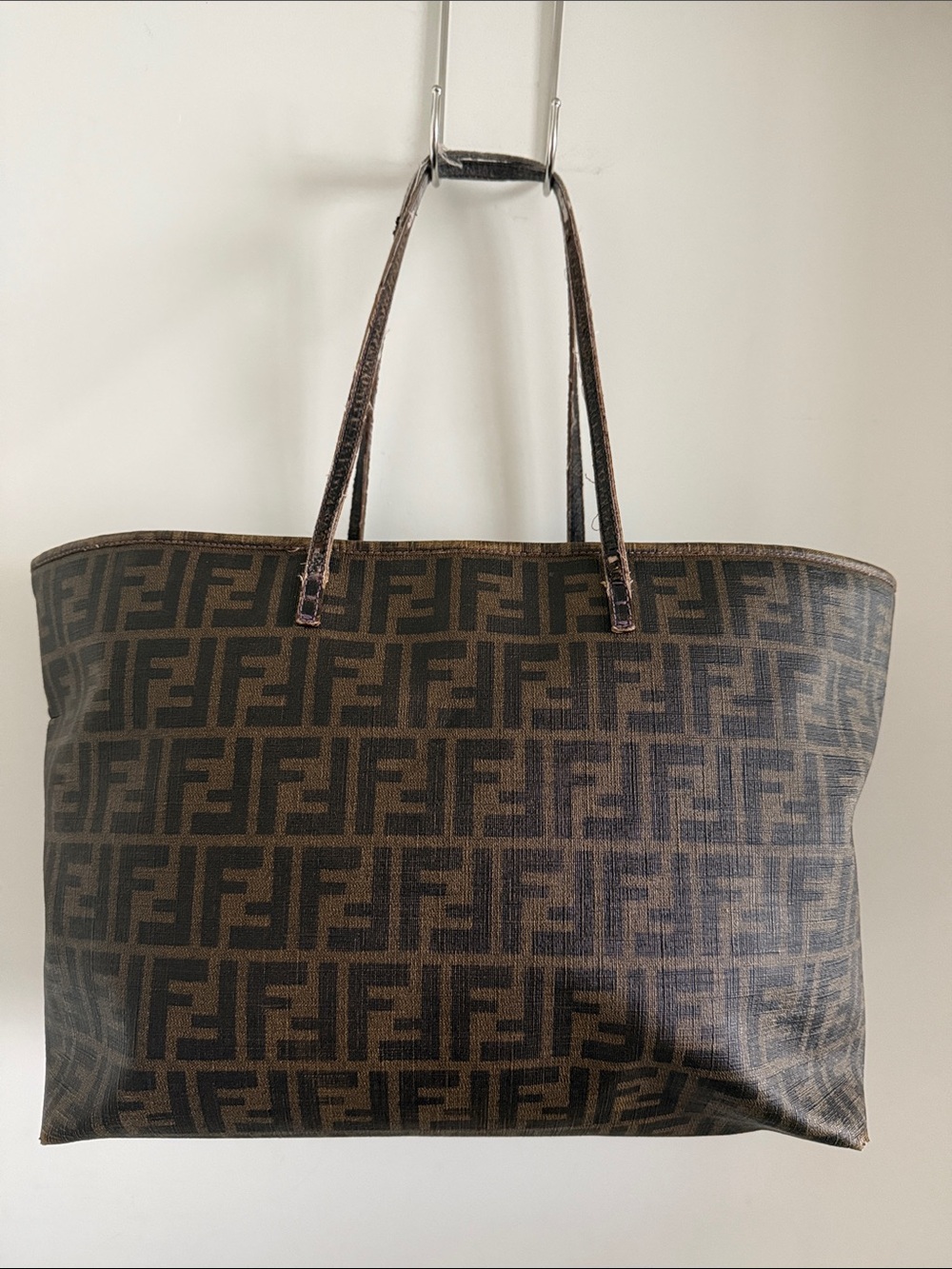 Fendi Brown and Purple Zucca FF Canvas roll Tote